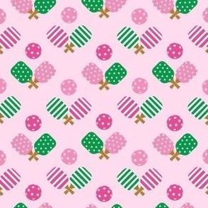 MINI Pickleball fabric - pink and green stripes pickleball design 4in