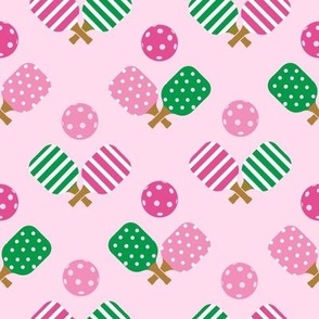 MEDIUM Pickleball fabric - pink and green stripes pickleball design 8in