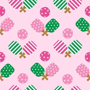 JUMBO Pickleball fabric - pink and green stripes pickleball design