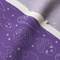 Mini micro Line art purple Kawaii Sweets with dots, sprinkles, and hearts fabric