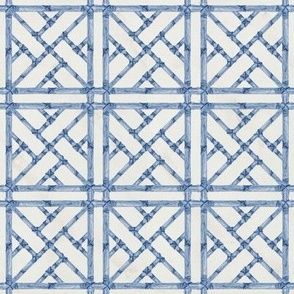 8" Chinese Chippendale Bamboo Trellis in Blue and White by Audrey Jeanne