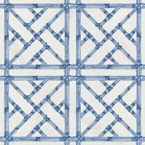 12" Chinese Chippendale Bamboo Trellis in Blue and White by Audrey Jeanne