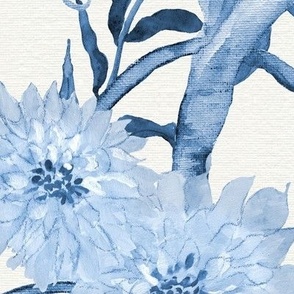 24" Tree Peony Floral Chinoiserie Blue and White by Audrey Jeanne