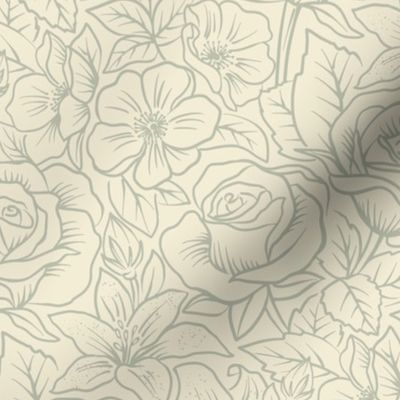 French Country Floral - Outline - Sage - Regular Scale