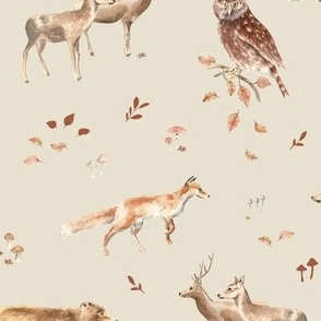 Forest Animals on beige Large scale