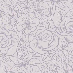 French Country Floral - Outline - Lavender - Regular Scale