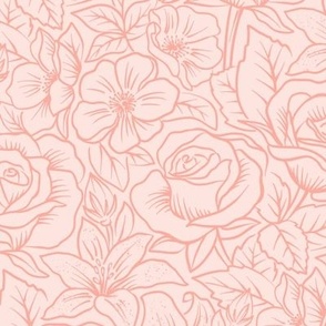 French Country Floral - Outline - Lt. Rose - Regular Scale