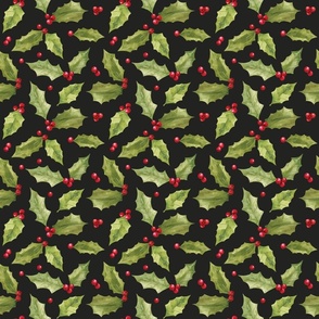 Vintage Christmas Holly and Berries on Black 6 inch