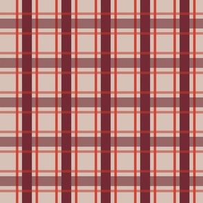 Plaid-burgundy and bright coral on offwhite