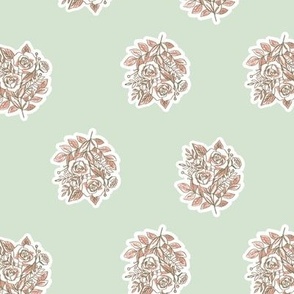 Fall Floral Block Print - Eucalyptus Green, Terracotta, Burnt Orange - Large for Wallpaper & Home Decor