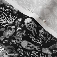 Siren Spirits Swimming in the Spooky Sea (Black and White small scale) 