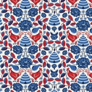 French Countryside Ivory Red Blue Small