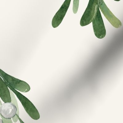 Watercolor Vintage Christmas Mistletoe on Cream 24 inch