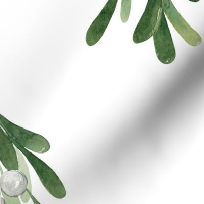 Watercolor Mistletoe on White 24 inch