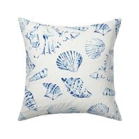 (XL) Sea Shells in blue on offwhite in Extra Large scale