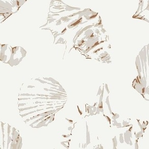 (XL) Sea Shells in beige brown on offwhite in Extra Large scale