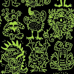 Cool fluorescent hand-drawn spooky creative monsters