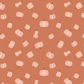 Medium Terracotta Orange Pumpkins and Squash Pattern Print
