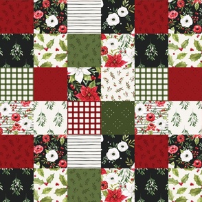 Classic Christmas Holly and Pine Patchwork Quilt 12 inch
