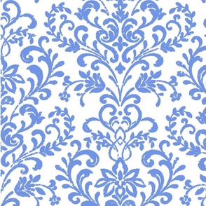cornflower blue-over-white for chic-jacquard-vintage-damask-on-season-holidays