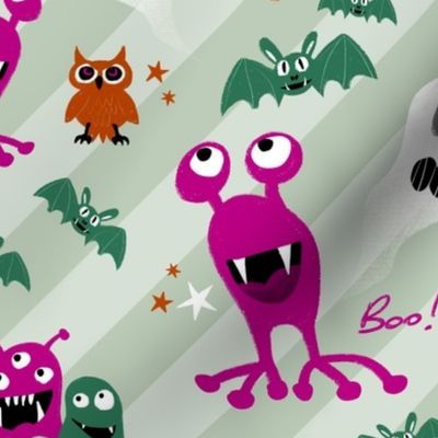 Boo! So very spooky – green and pink monsters