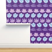 Succulents stripes  on dark purple background