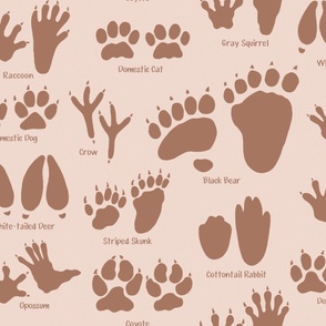 Large Scale - Animal Tracks in Copper Pink for Kids Room 