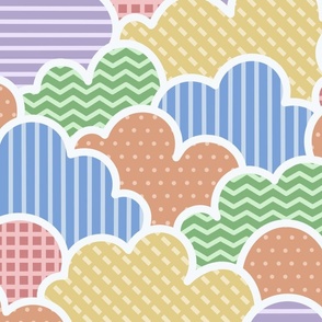 Rainbow clouds in the sky with stripes, dots, and dashes // large