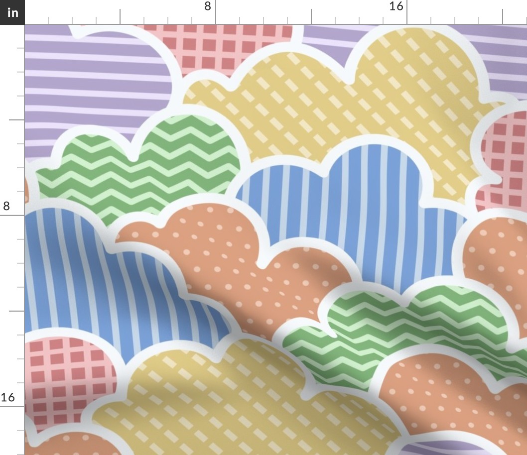 Rainbow clouds in the sky with stripes, dots, and dashes // large