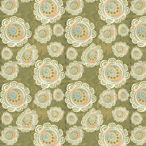 Retro flowers on light green