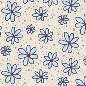 scattered free-hand flowers - 18 inch length repeat - blue for East Fork autumnal table linens