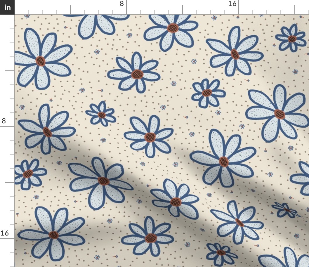 scattered free-hand flowers - 18 inch length repeat - blue for East Fork autumnal table linens