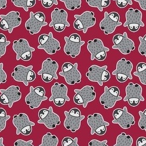 small 3x3in dancing penguins - red