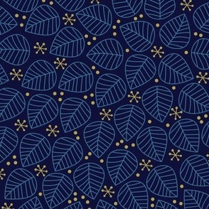 Night Garden,  Blue Leaves with Gold Stars