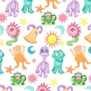 Funny Monsters Children's Repeating Pattern in Pastels