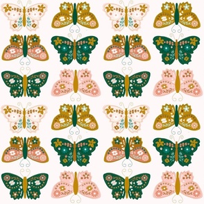 Jumbo Scale // Boho Vintage Butterflies on White (Boho Palette) 