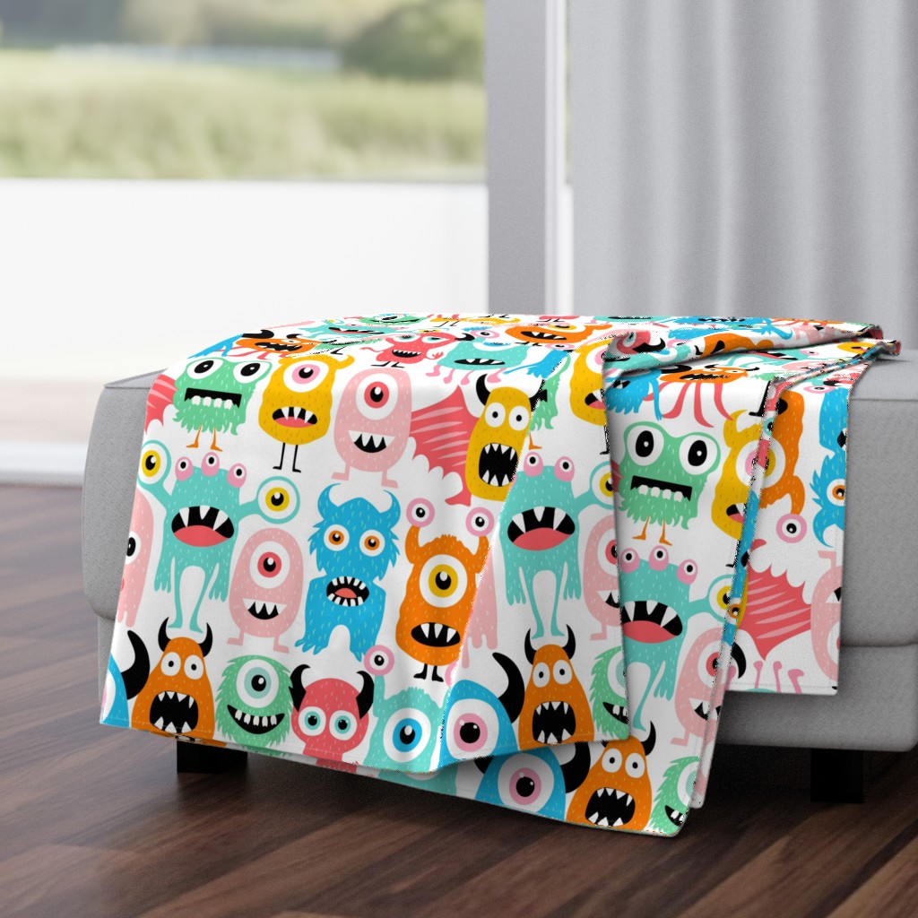 Funny Cute Monsters Pattern - White