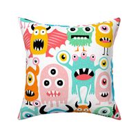 Funny Cute Monsters Pattern - White