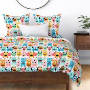 Funny Cute Monsters Pattern - White