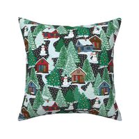 Cozy Rustic Cabin in Woods Snowman-black SMALL
