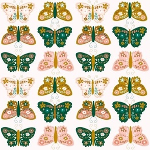 Large Scale // Boho Vintage Butterflies on White (Boho Palette) 