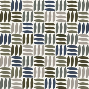Geometric Hand-Drawn Stripped Checkerboard with Moody Green Grey, Dark Taupe, Moss Olive Green, Rich Oak, Dark Blue Checkered Check Stripes on Ivory Ecru off-White for Scandinavian Garden Upholstery, Kids Wallpaper & Boho Home Décor