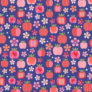 Pink Lady Apple Blossoms - Dark blue - Small scale