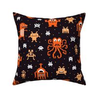 Retro Pixel Monsters orange black