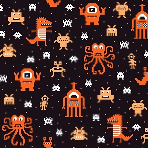 Retro Pixel Monsters orange black