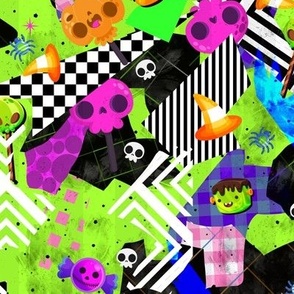 Artistic vintage modern halloween_ CHESS checkered black and white,  colorful kids kiddy bold teen party creepy boo