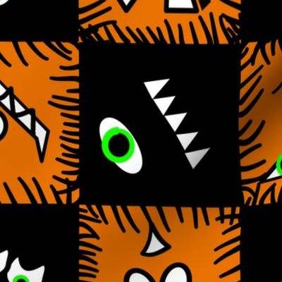 Monster mash  multi directional checkerboard check Halloween  orange