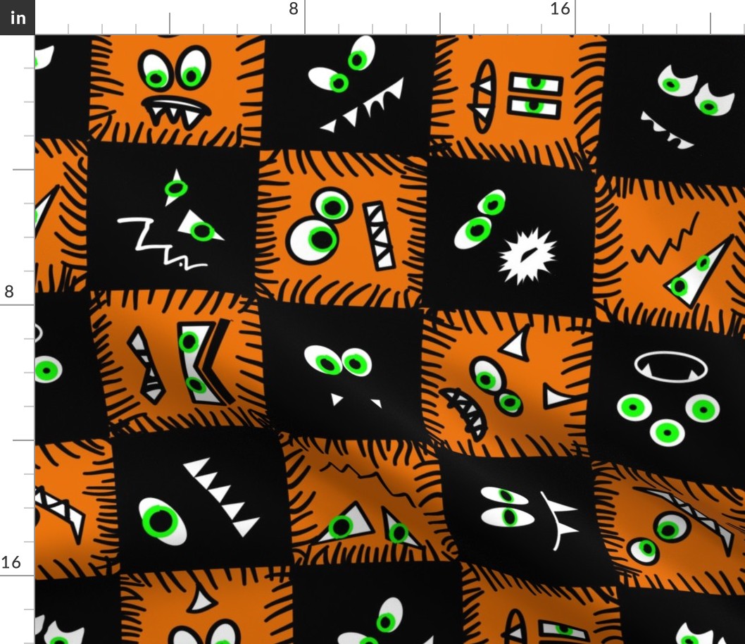 Monster mash  multi directional checkerboard check Halloween  orange