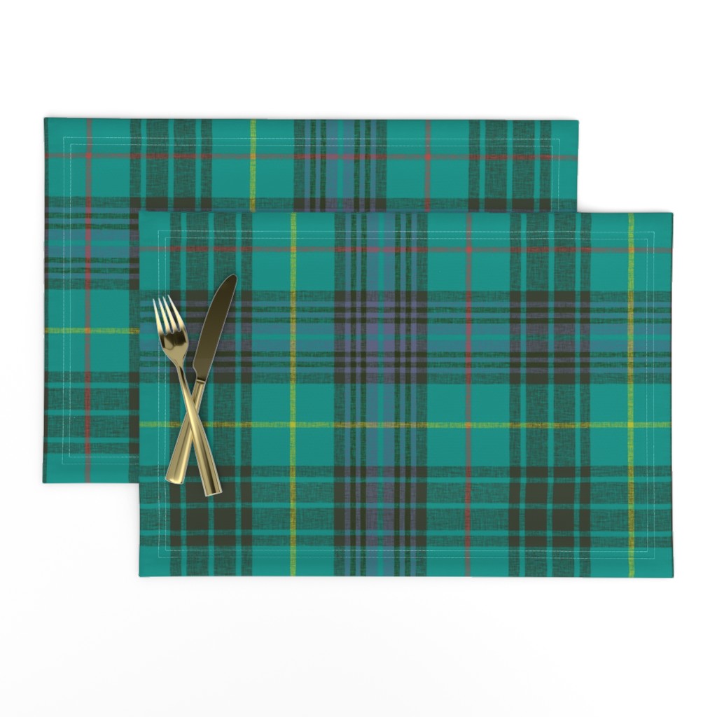 Stewart hunting tartan,  black stripe variant,  12" slubbed,  faded purple and  teal 