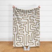 Boho Chic Hand-drawn Rich Oak Beige Line Art in Ethnic Tribal Design on Earthy Ivory Ecru Off-White Background in Modern Minimalistic Mid-Century Aesthetic for Upholstery, Wallpaper & Scandinavian Home Décor with Neutral Color Palette